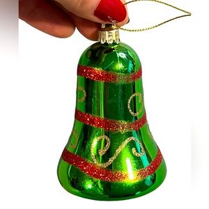 Green Christmas ornament with red & gold glitter embellishments